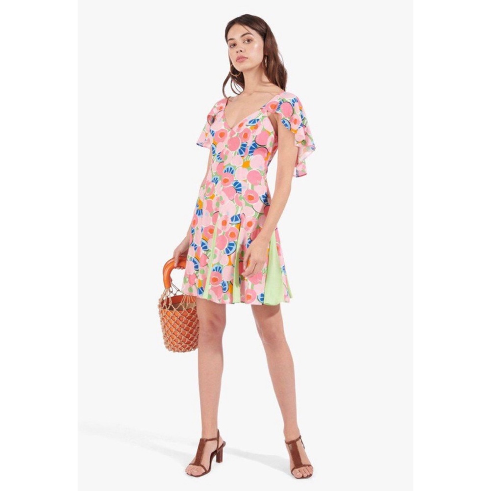Brand New Saloni Chiquita Dress in Abstract Peach Blossom